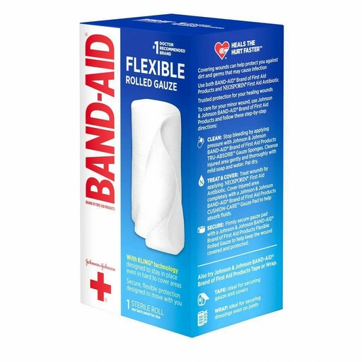 [116138] Johnson & Johnson Band-Aid 3 inch x 2.5 yds First Aid Flexible Rolled Gauze Bandages, 48 Boxes/Case