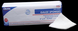 [3124] Dukal Woven Cotton Gauze Sponges, 3" x 3", NS, 12-Ply, 200 bg