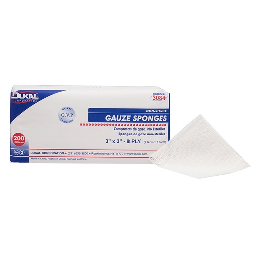 [3084] Dukal 3 x 3 inch 8-Ply Not-Sterile Gauze Sponges, 4000/Pack