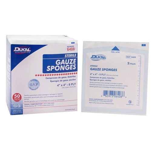 [6408] Dukal 4 x 4 inch 8-Ply Sterile Gauze Sponges, 1200/Pack