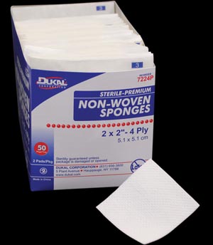 [7224P] Dukal Premium Non-Woven Sponges, 2" x 2", Sterile, 4-Ply, 50 pk