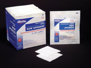 [6122] Dukal New Sponges, 2" x 2", Non-Woven, Sterile, 4-Ply, 25 pk