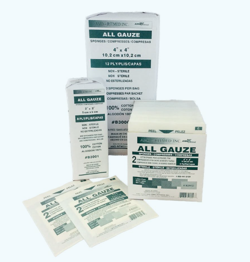 [B8121] Amd Medicom Gauze Sponges, 4" x 8", 12-Ply, Sterile, 10s, 100 bx