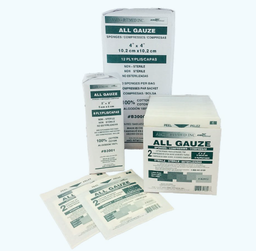 [B4121] Amd Medicom Gauze Sponges, 4" x 4", 12-Ply, Sterile, 10s, 100 bx