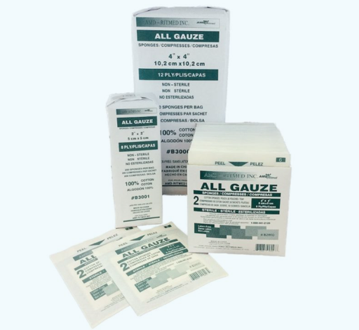 [B3312] Amd Medicom Gauze Sponges, 3" x 3", 12-Ply, Sterile, 1s, 100 bx