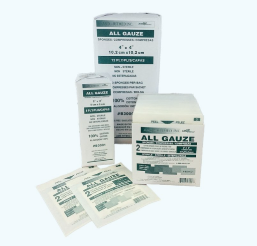 [B2800] Amd Medicom Gauze Sponges, 2" x 2", 8-Ply, Sterile, 2pouch, 50pouch/tray, 30trays/case