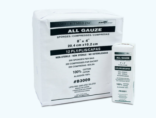 [B3009] Amd Medicom Gauze Sponges, 8" x 4", 12-Ply, NS