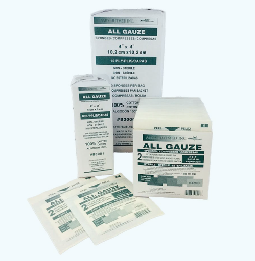 [B3005] Amd Medicom Gauze Sponges, 4" x 4", 8-Ply, NS, 200 bg