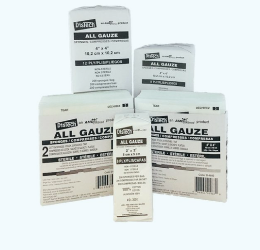 [D-4800] Amd Medicom Distech Gauze Sponges, 4" x 4", 8-Ply, Sterile, 2/pouch, 25pouch/tray, 24/tray
