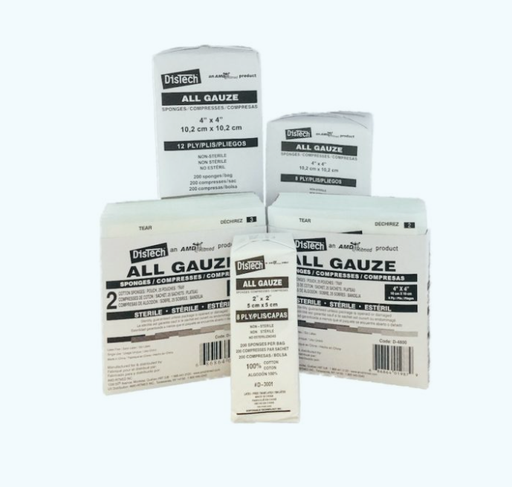 [D-4120] Amd Medicom Distech Gauze Sponges, 4" x 4", 12-Ply, Sterile, 2/pouch, 25 pouches/tray, 24 trays/case