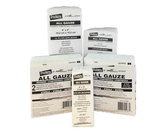 [D-4412] Amd Medicom Distech Gauze Sponges, 4" x 4", 12-Ply, Sterile, 1s, 100 bx