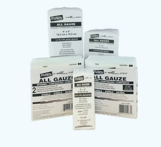 [D-3002] Amd Medicom Distech Gauze Sponges, 2" x 2", 12-Ply, NS, 200 bg