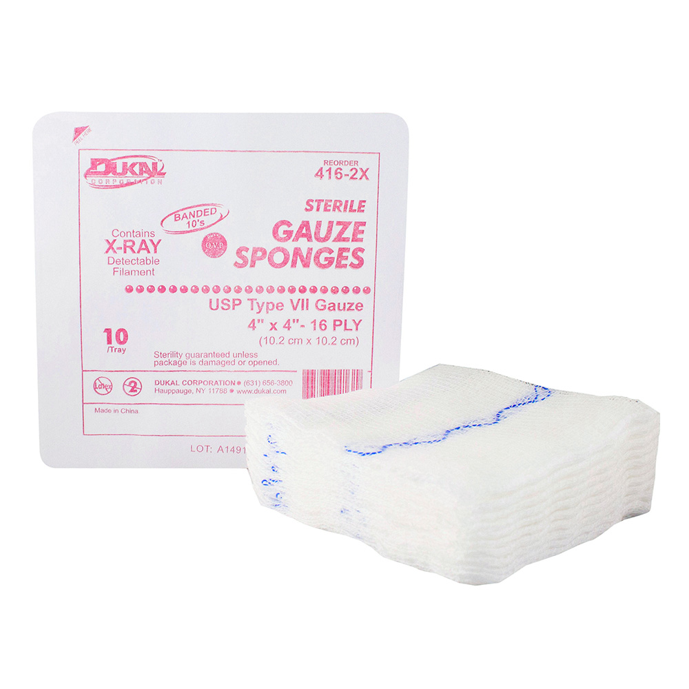 [416-2X] Dukal 4 x 4 inch 16-Ply X-Ray Detectable Type VII Sterile Gauze Sponges, 1280/Pack