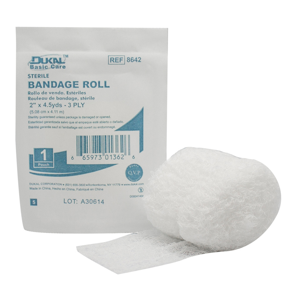 [8642] Dukal Basic Care Fluff 2 inch x 4.5 yds 3-Ply Sterile Bandages Roll, 96/Pack
