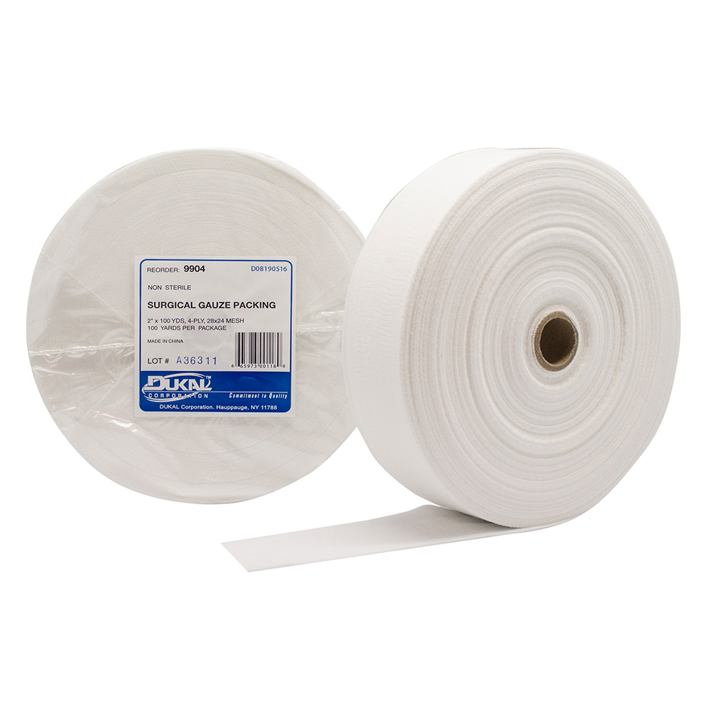 [9904] Dukal 2 inch x 100 yds 4-Ply Gauze Packing Roll, 10/Pack