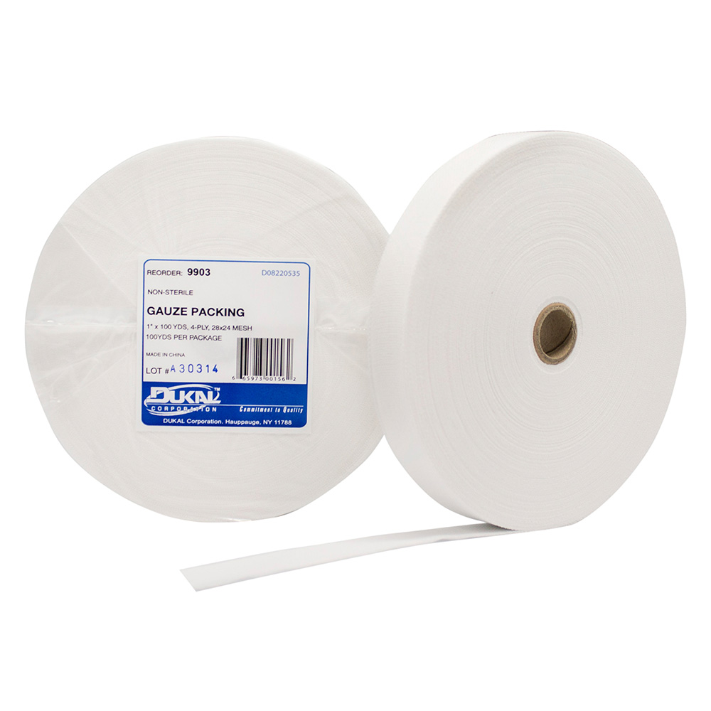 [9903] Dukal 1 inch x 100 yds 4-Ply Gauze Packing Roll, 10/Pack