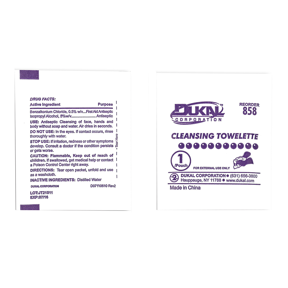 [858-1000] Dukal 5 x 8 inch Cleansing Towelette, 1500/Pack