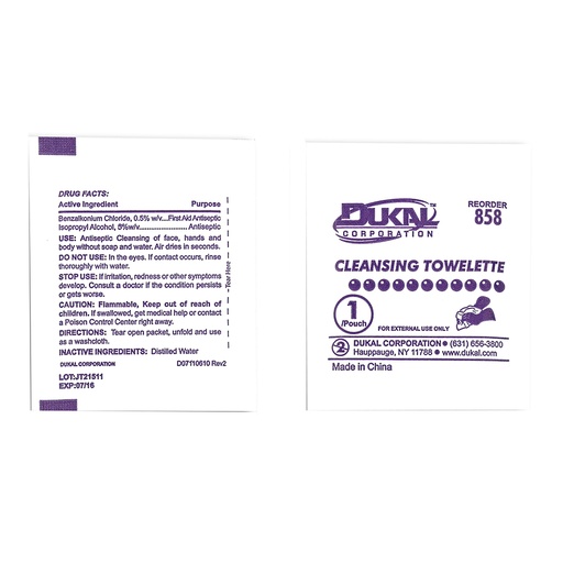 [858-1000] Dukal 5 x 8 inch Cleansing Towelette, 1500/Pack