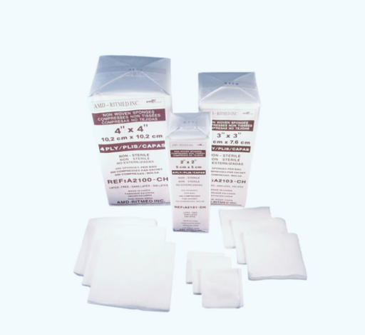 [A2103-CH] Amd Medicom Non-Woven Dressing Sponges, 3" x 3", 4 ply, NS, Sleeve, 200 pk
