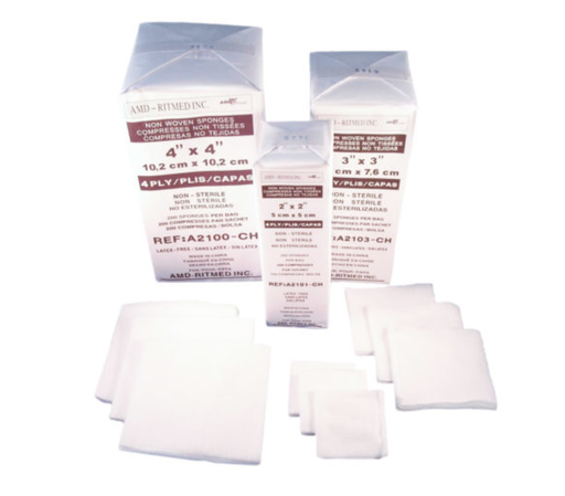 [A2101-CH] Amd Medicom Non-Woven Dressing Sponges, 2" x 2", 4 ply, NS, Sleeve, 200 pk