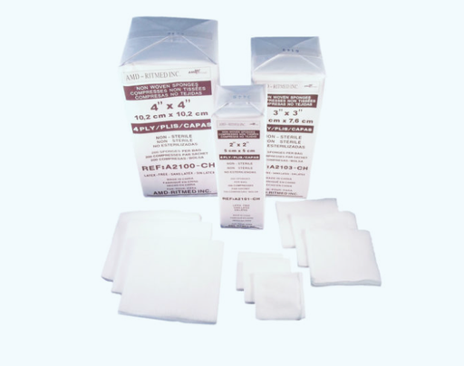 [A3340] Amd Medicom Non-Woven Dressing Sponges, 3" x 3", 4 ply, Sterile 100 pk