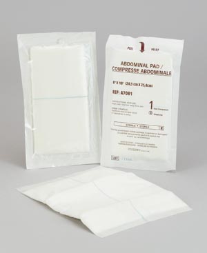 [A7081] Amd Medicom Abdominal Pads, 8&quot; x 10&quot;, Sterile 1s, Sealed Ends