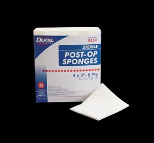 [5434] Dukal Post-Op Sponges, 4" x 3" Sterile, Gauze Facing, 25 pk