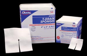 [7468] Dukal T-Drain Sponge, 4" x 4" Sterile, 16 Ply, 25 tray
