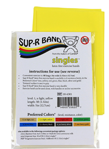 [10-6301] Fabrication Sup-R Exercise Bands, X-Light, Yellow, 5 ft, No Latex