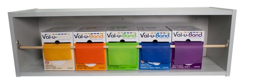 [10-6129] Fabrication CanDo Val-u-Band 50 yd Latex-Free Exercise Band Dispenser Rolls w/ Dispenser Rack, Assorted Color, 5 Pieces/Pack