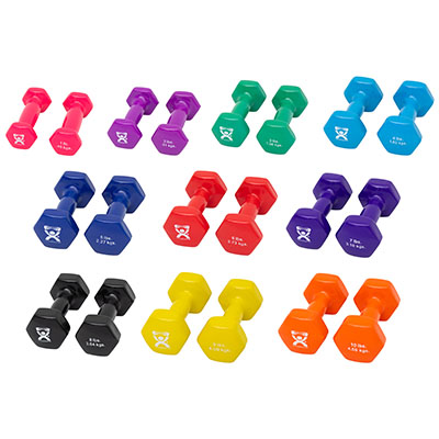 [10-0565] Fabrication CanDo Vinyl Coated Cast Iron Dumbbells, Assorted Color, 20 Pieces/Pack