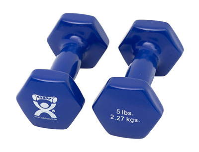 [10-0554-2] Fabrication CanDo 5 lb Vinyl Coated Cast Iron Dumbbell, Blue, 2/Pack