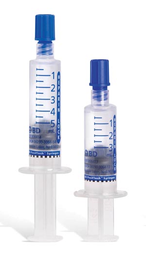 [306414] BD Posiflush™ Heparin Lock Flush Syringe, 10 Units/mL, 5mL Fill in 10mL Syringe, 30/bx