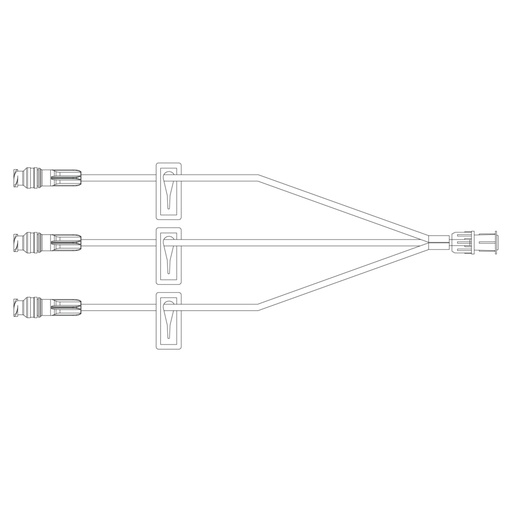[20038E] BD SmartSite Minibore/Smallbore Tri-Port Extension Set with 3 Needle-Free Valves and Fixed Male Luer Lock, 100/Pack