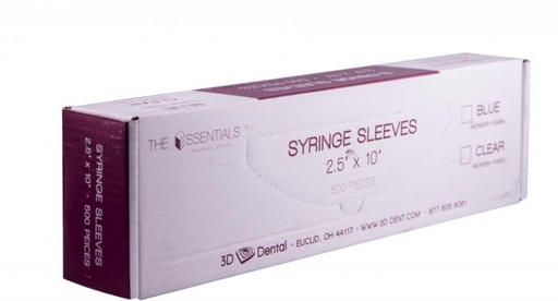 [PL-SSBL-B] 3D Dental Essentials Univ. Syringe Sleeves, Blue 2.5" x 10", 500 ct
