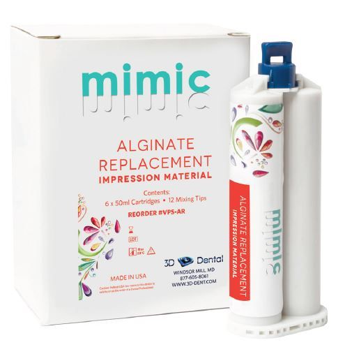 [VPS-AR] 3D Dental Mimic Alginate Replacment Impression Material, Cartridges 6 x 50ml +12 tips