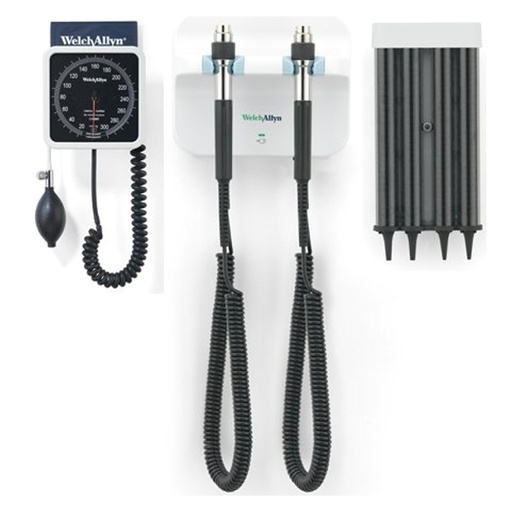 [77910] Welch Allyn Green Series 777 Wall Diagnostic System with Wall Transformer, Wall Aneroid , KleenSpec Dispenser

