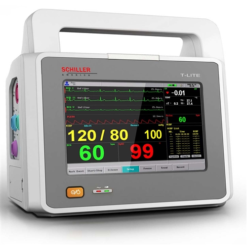 [0-730000ETP] Schiller T-Lite Patient Monitor w/ ETCO2 & Built-In Printer: 5-Lead ECG Cable, Adult BP Cuff
