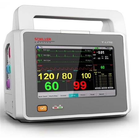 [0-730000] Schiller T-Lite Patient Monitor w/5-Lead ECG Cable, Adult BP Cuff, Analog Adult Oximetry Sensor