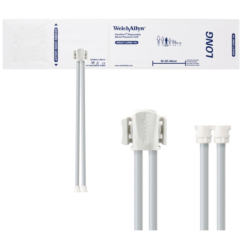 [SOFT-11L-2MQ] Welch Allyn Flexiport Soft Adult Long Disposable Blood Pressure Cuff with 2-Tubes, Locking Connector, 20/Pack