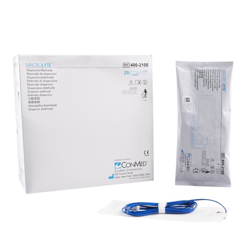 [400-2100] Conmed MacroLyte Adult Single Dispersive Electrode with Cable, 100/Case