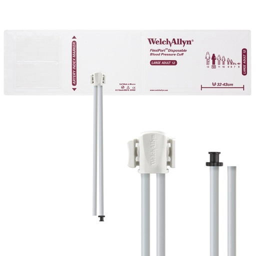 [SOFT-12-2TP] Welch Allyn Flexiport Soft Large Adult Disposable Blood Pressure Cuff with 2-Tube, Tri-Purpose Connector, 20/Pack