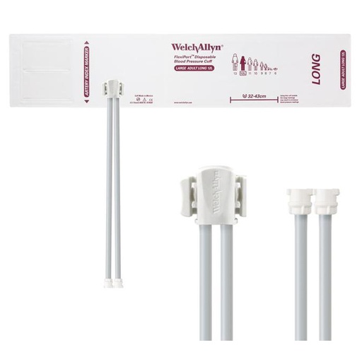 [SOFT-12L-2MQ] Welch Allyn Flexiport Soft Large Adult Long Disposable Blood Pressure Cuff with 2-Tubes, Locking Connector, 20/Pack