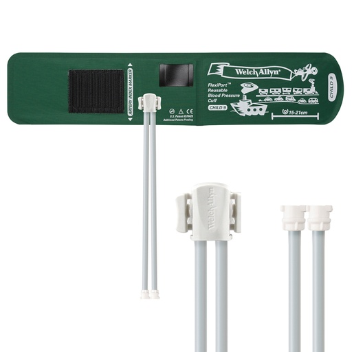 [REUSE-09-2MQ] Welch Allyn Flexiport Child Reusable Blood Pressure Cuff with 2-Tubes, Locking Connector for Blood Pressure Monitor