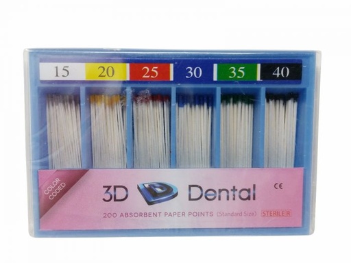 3D Dental Absorbent Paper Points, Bulk 200/pk, choose your size