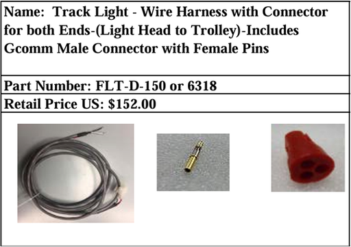 [FLT-D-150] Flight Dental Track Light Wire Harness w/Connector for Both Ends (Light Head to Trolley)