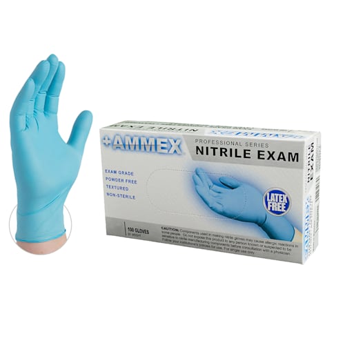 Ammex® Blue Nitrile Exam Gloves, 100/bx, 10bx/cs