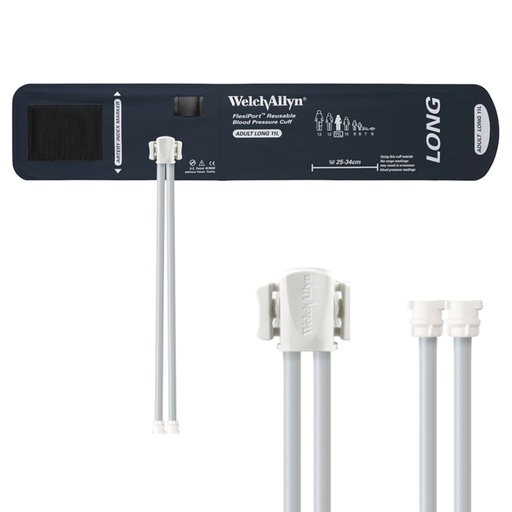 [REUSE-11L-2MQ] Welch Allyn Adult Long FlexiPort Reusable Blood Pressure Cuff with 2-Tubes Locking Connector for Blood Pressure Monitor