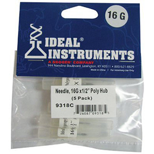 [9318] Ideal Needle Plastic Hub Hard Retail Pack - 16G x 0.5" (5 Pack)