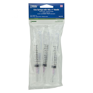 [9187] Ideal Syringe/Needle Combo Luer Lock with Plastic Hub Soft Pack - 12 cc, 18G x 1" (3 Pack)